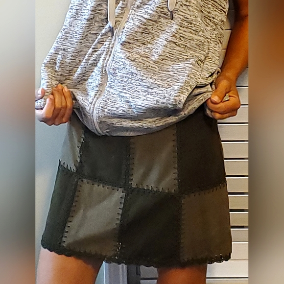 Honey Belle Dresses & Skirts - Faux Suede Stitched Patchwork Skirt